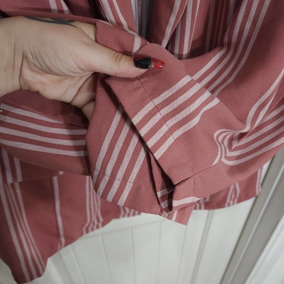 Torrid Womens Blazer Boyfriend Mauve Pink White Striped Business Casual Jacket 5 - Picture 8 of 13